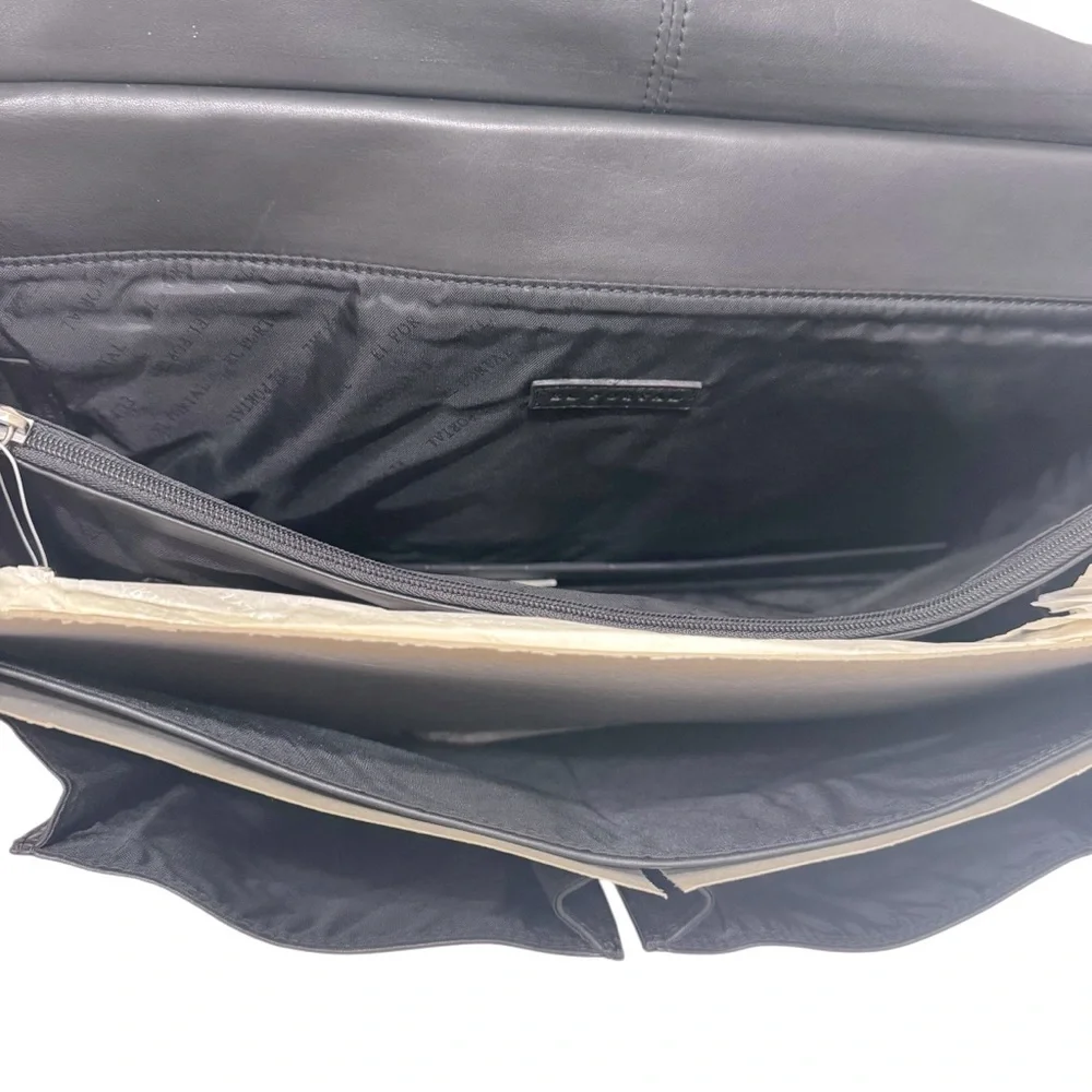 El Portal Expression Dowel Top Briefcase EC-1006 Nappa Leather Black Work Bag‎